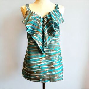 Banana Republic Blue Grey Abstract Ruffle Silk Tank Top TINY FLAWS